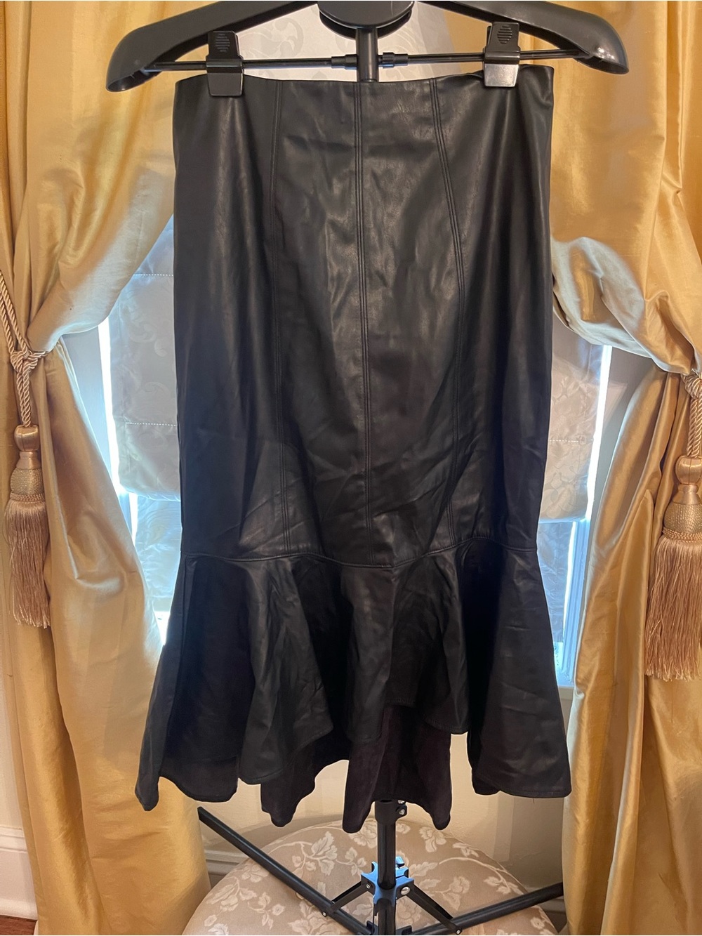 New York & Company Black Faux Leather High-Low Ruffle Skirt - Picture 1 of 7